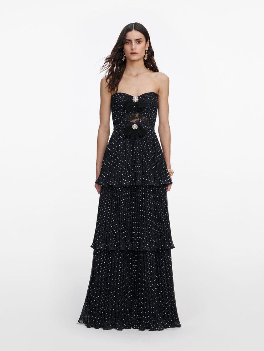 Self Portrait Black Polka Dot Tiered Maxi Dress